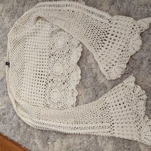 Crochet Open-Knit Cream Women's Sweater